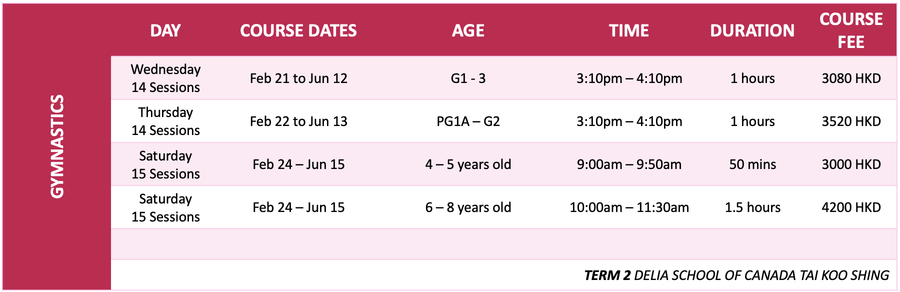 Gymnastics Programmes Hong Kong